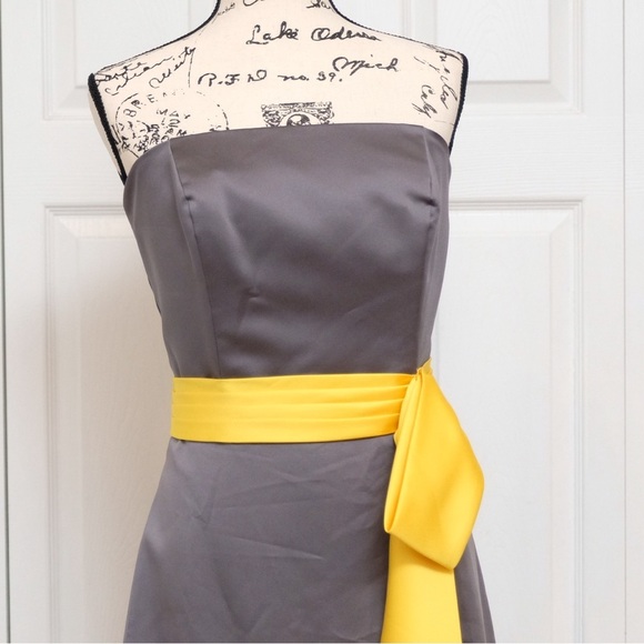 Alfred Angelo Gown Charcoal & Canary yellow floor length lace up back Bridal - Picture 9 of 10